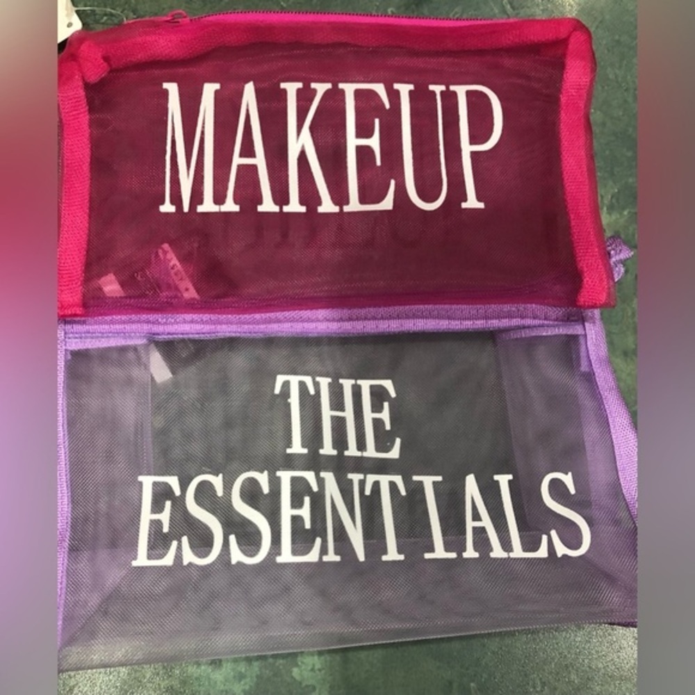 2pack Pink “Makeup”‎ & Purple “The Essentials” mesh cosmetics beauty bags new